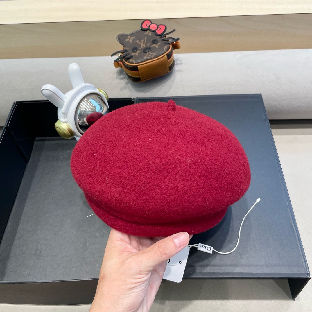 Dior韩国毛呢复古贝雷帽女秋冬百搭ins小众气质平顶画家帽时尚报童帽