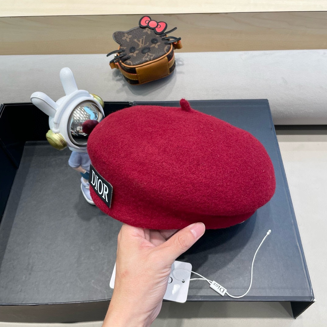 Dior韩国毛呢复古贝雷帽女秋冬百搭ins小众气质平顶画家帽时尚报童帽