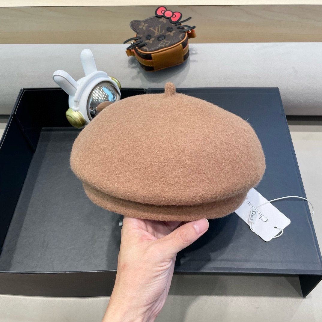 Dior韩国毛呢复古贝雷帽女秋冬百搭ins小众气质平顶画家帽时尚报童帽