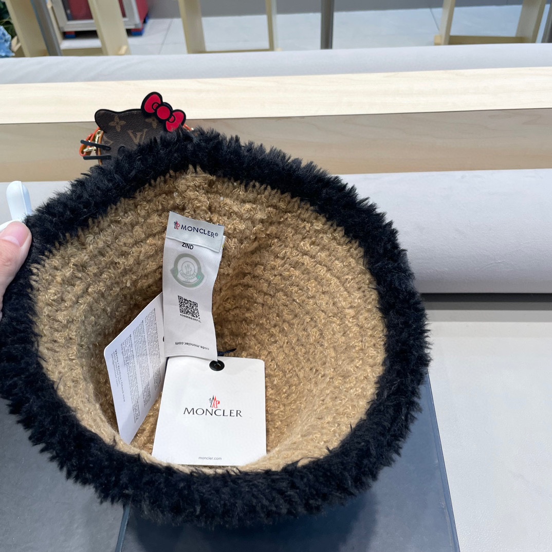 moncler毛绒水桶帽子女秋天2024新款显脸小针织盆帽小香风冬季保暖渔夫帽