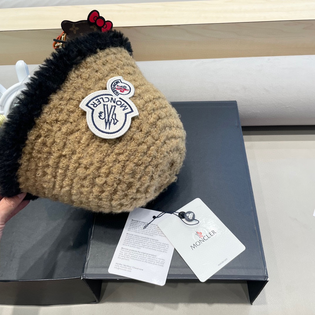 moncler毛绒水桶帽子女秋天2024新款显脸小针织盆帽小香风冬季保暖渔夫帽