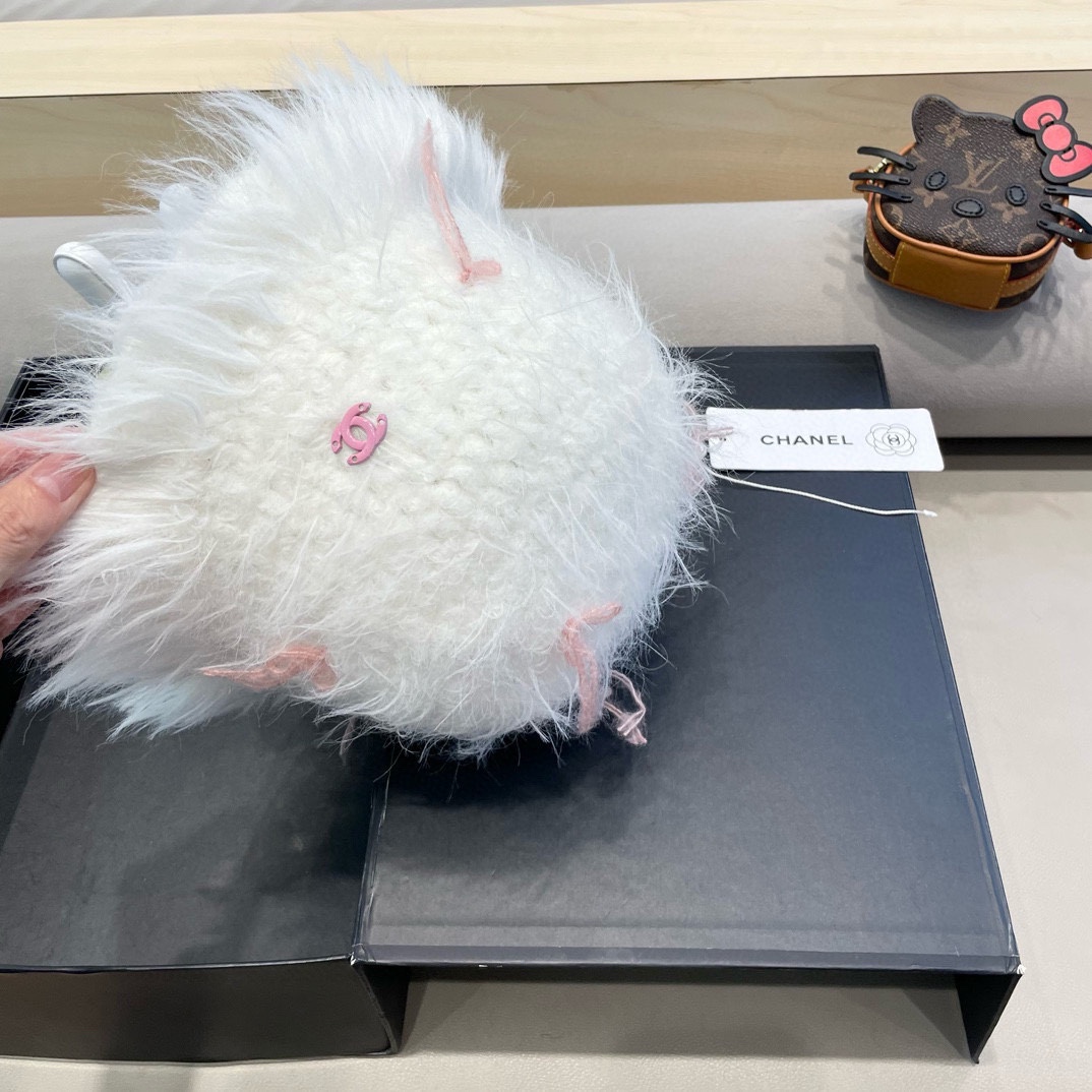 chanel复古仿貂毛冬季渔夫帽2024设计感蝴蝶结白色毛线帽显脸小毛毛盆帽