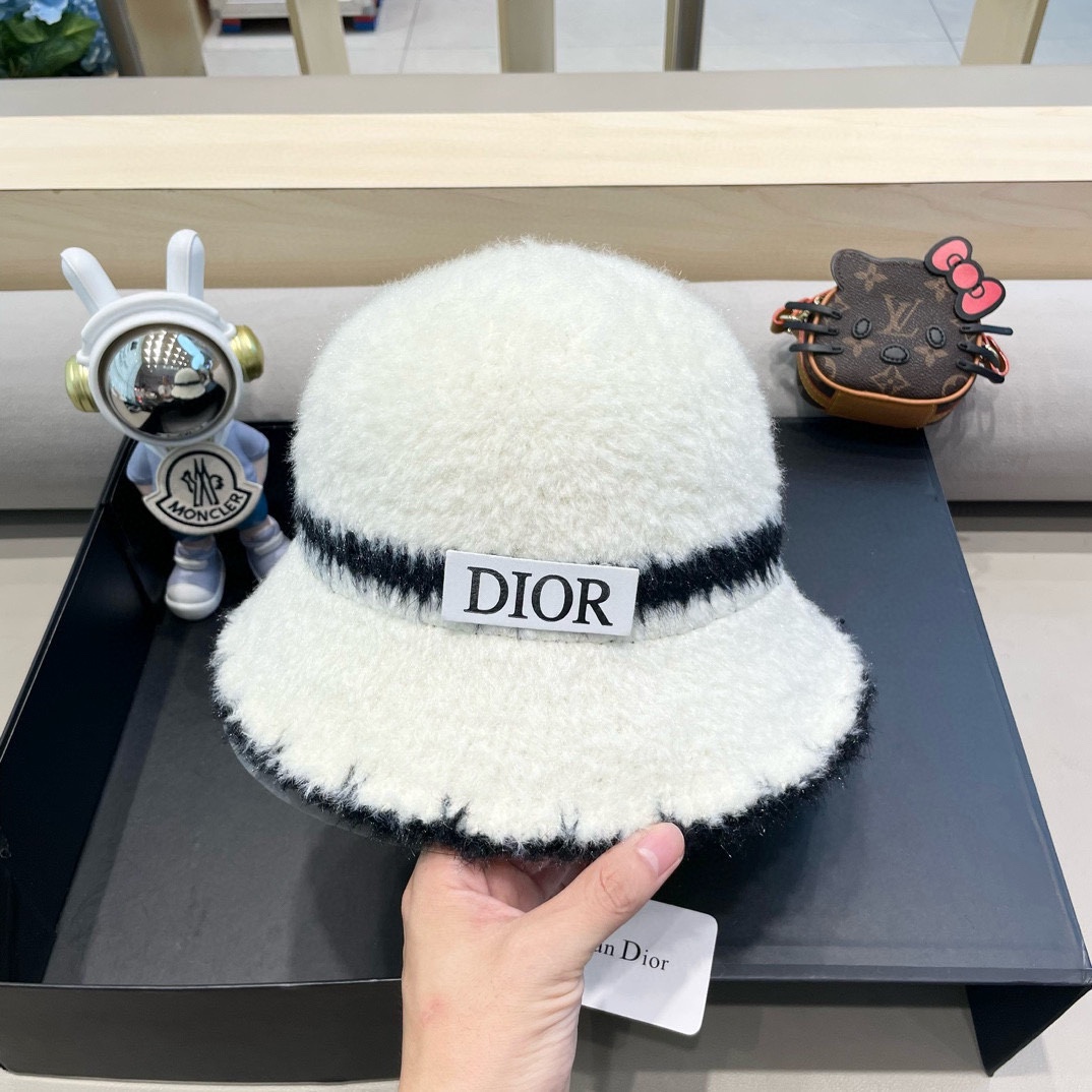 Dior秋冬加绒渔夫帽2024新款帽子女韩版毛绒气质百搭显脸小水桶帽盆帽