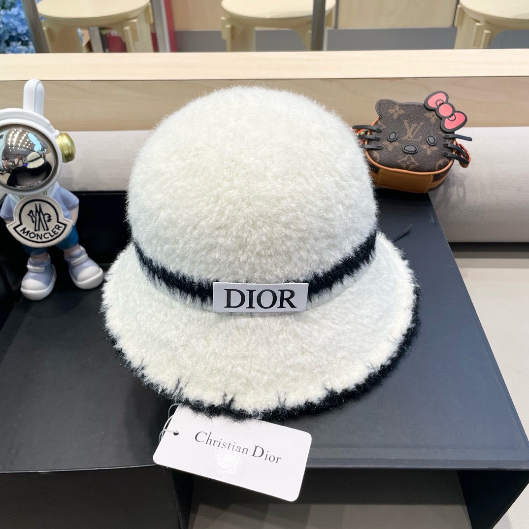 Dior秋冬加绒渔夫帽2024新款帽子女韩版毛绒气质百搭显脸小水桶帽盆帽