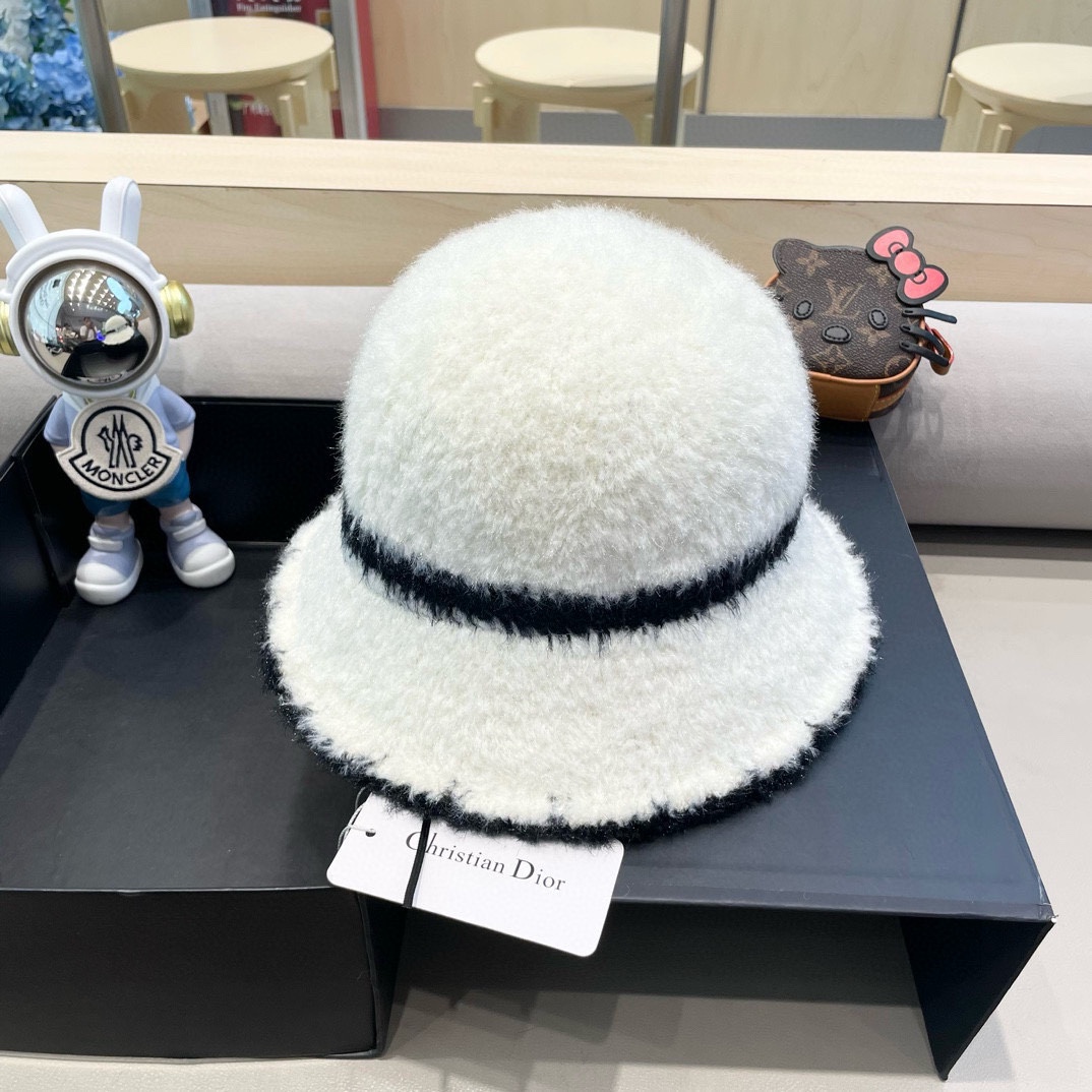 Dior秋冬加绒渔夫帽2024新款帽子女韩版毛绒气质百搭显脸小水桶帽盆帽