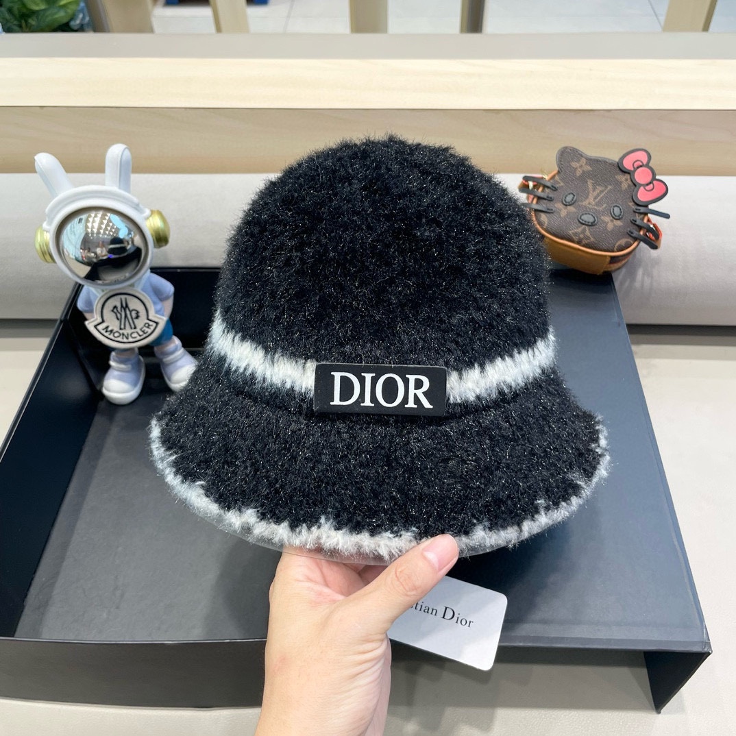 Dior秋冬加绒渔夫帽2024新款帽子女韩版毛绒气质百搭显脸小水桶帽盆帽