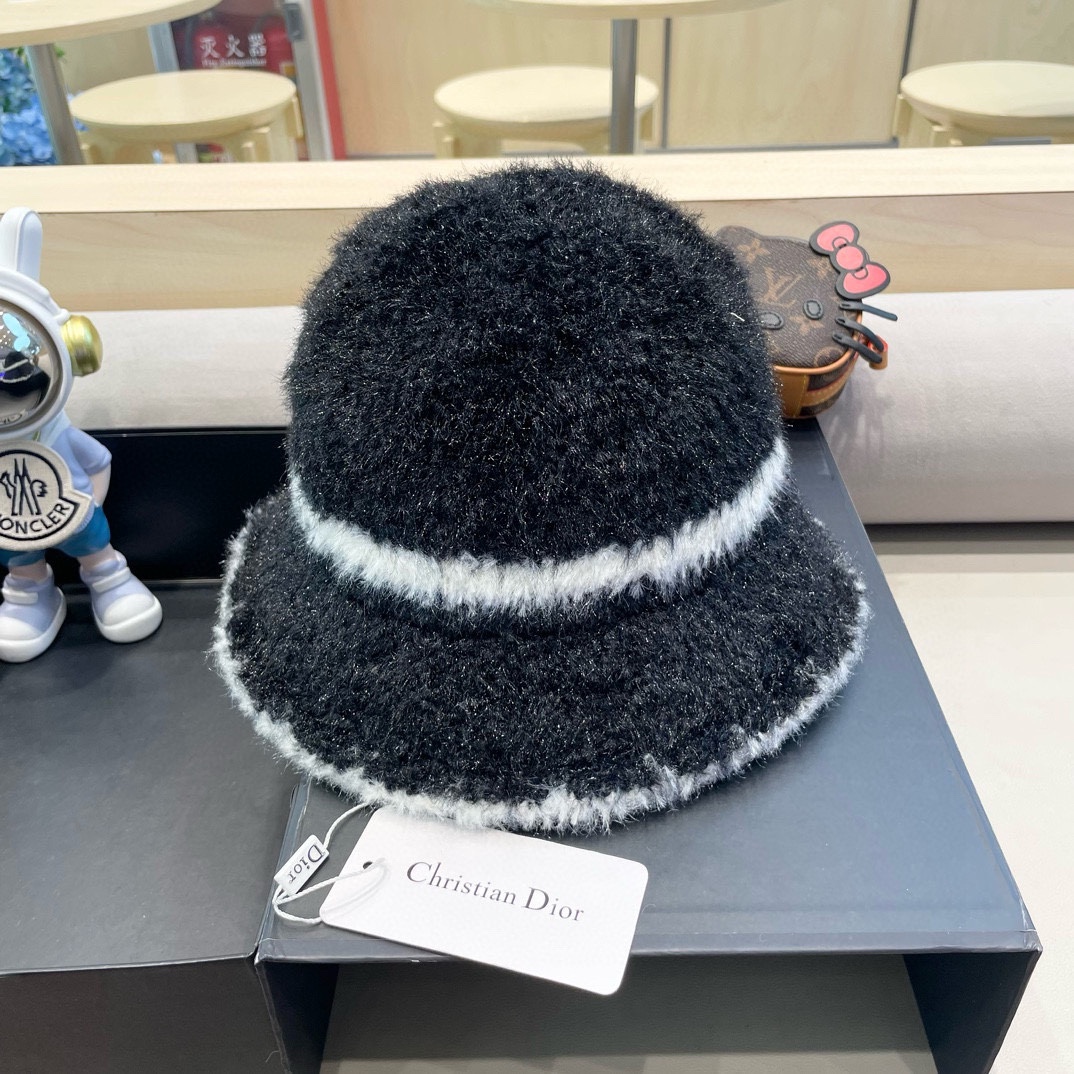 Dior秋冬加绒渔夫帽2024新款帽子女韩版毛绒气质百搭显脸小水桶帽盆帽