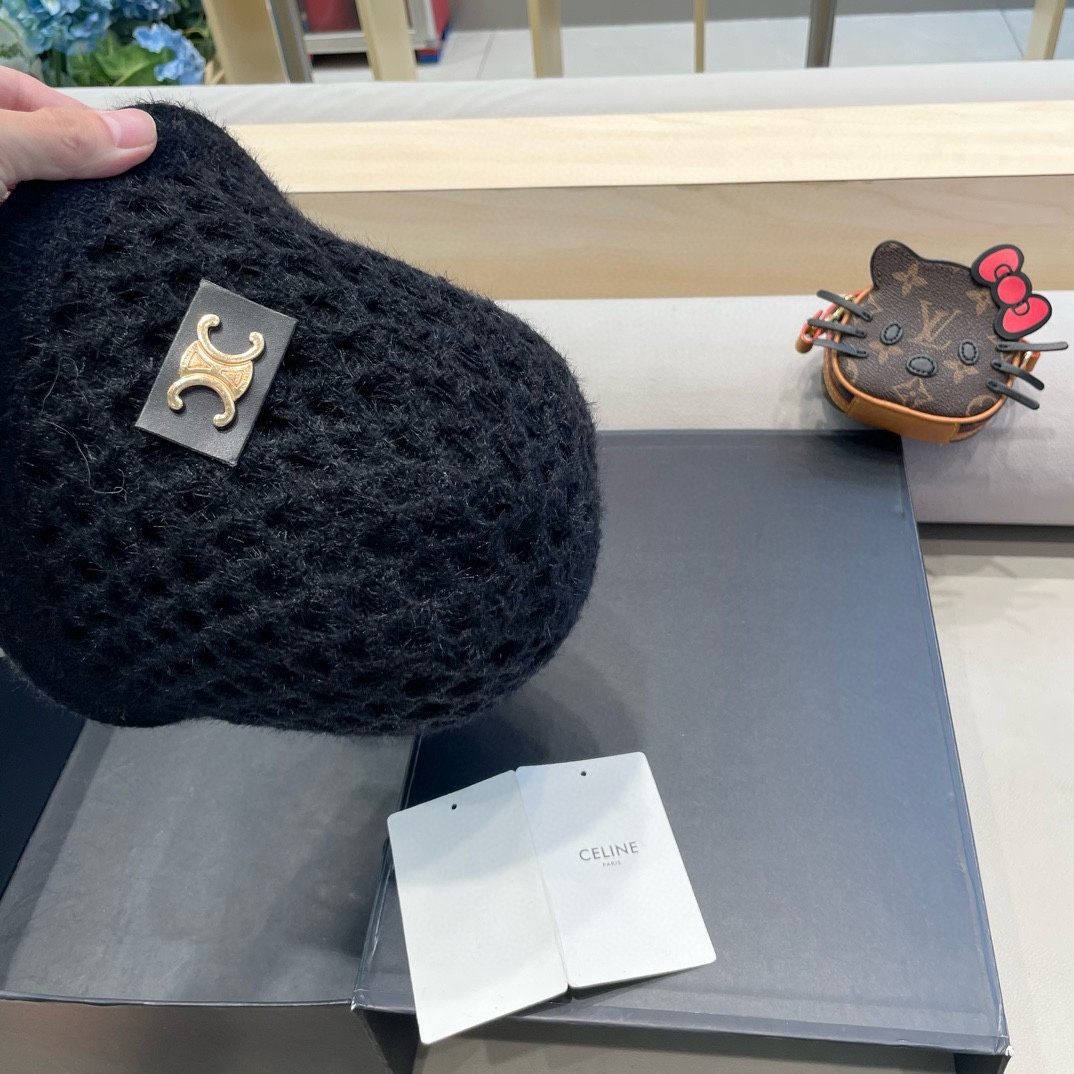 Celine秋冬百搭小众显瘦毛线水桶帽子女时尚短遮圆顶针织渔夫帽时尚盆帽