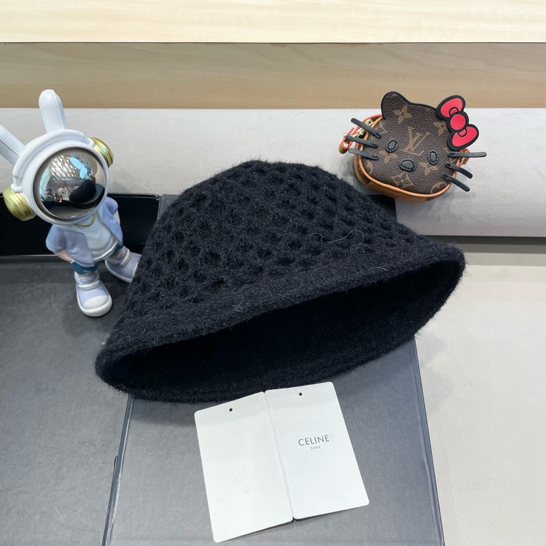 Celine秋冬百搭小众显瘦毛线水桶帽子女时尚短遮圆顶针织渔夫帽时尚盆帽