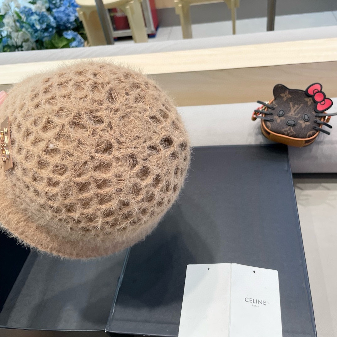 Celine秋冬百搭小众显瘦毛线水桶帽子女时尚短遮圆顶针织渔夫帽时尚盆帽