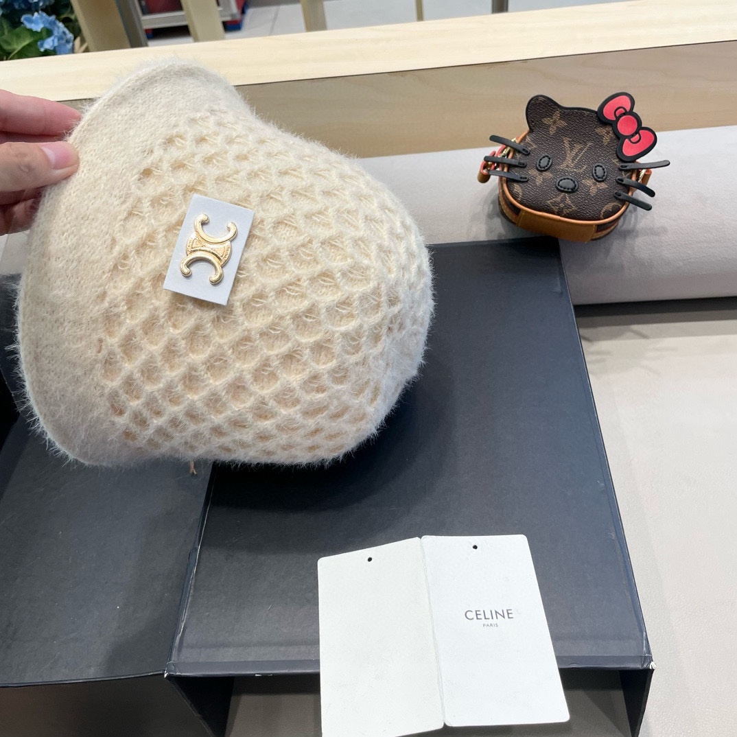 Celine秋冬百搭小众显瘦毛线水桶帽子女时尚短遮圆顶针织渔夫帽时尚盆帽