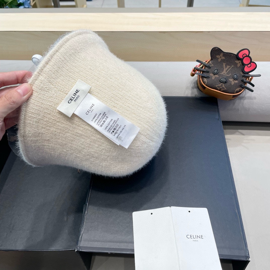 Celine秋冬百搭小众显瘦毛线水桶帽子女时尚短遮圆顶针织渔夫帽时尚盆帽