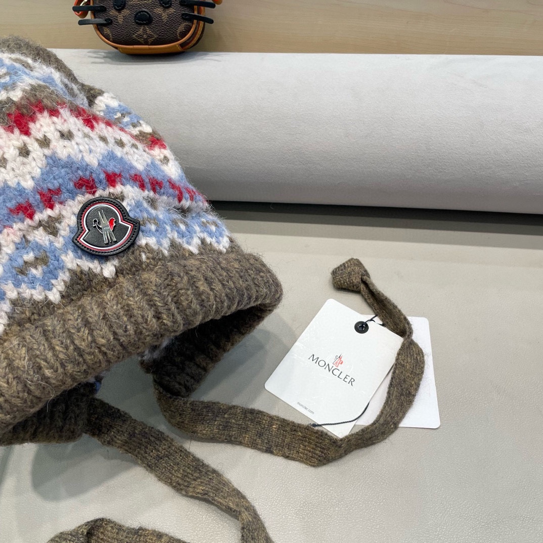 moncler费尔岛风针织帽子女冬季复古巴拉克拉法帽包包帽保暖护耳毛线帽潮