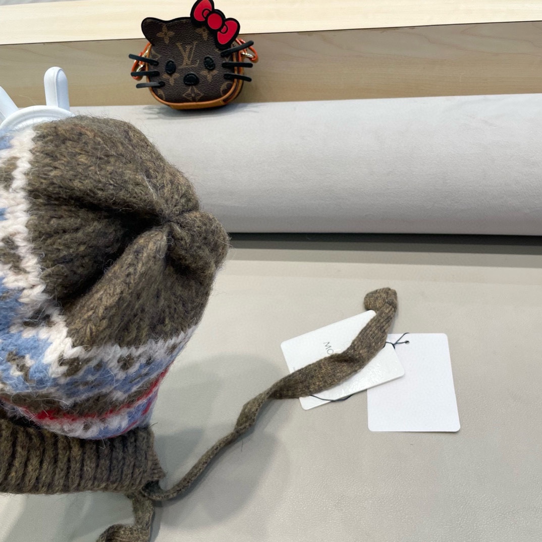 moncler费尔岛风针织帽子女冬季复古巴拉克拉法帽包包帽保暖护耳毛线帽潮