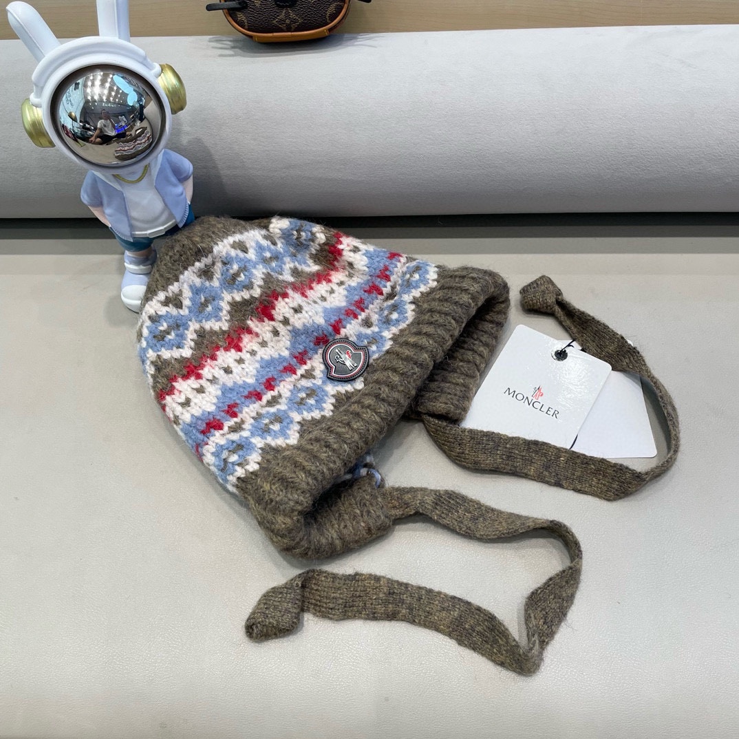 moncler费尔岛风针织帽子女冬季复古巴拉克拉法帽包包帽保暖护耳毛线帽潮