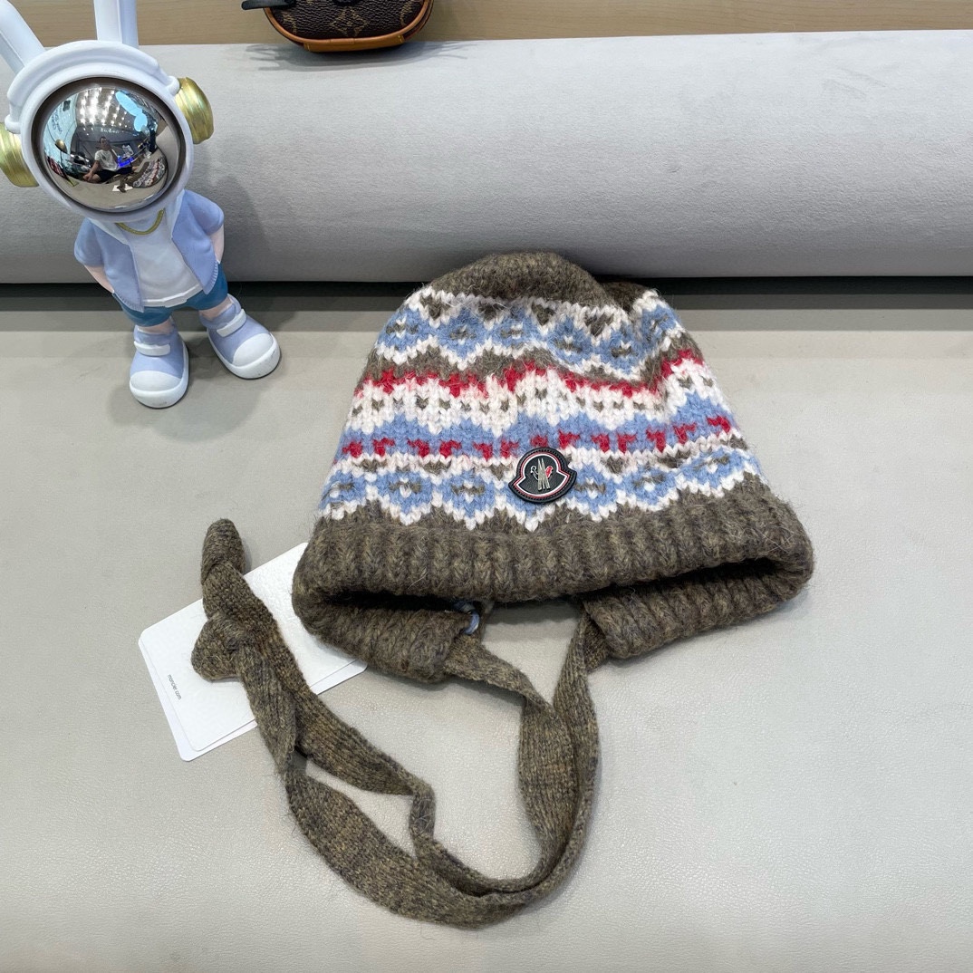 moncler费尔岛风针织帽子女冬季复古巴拉克拉法帽包包帽保暖护耳毛线帽潮