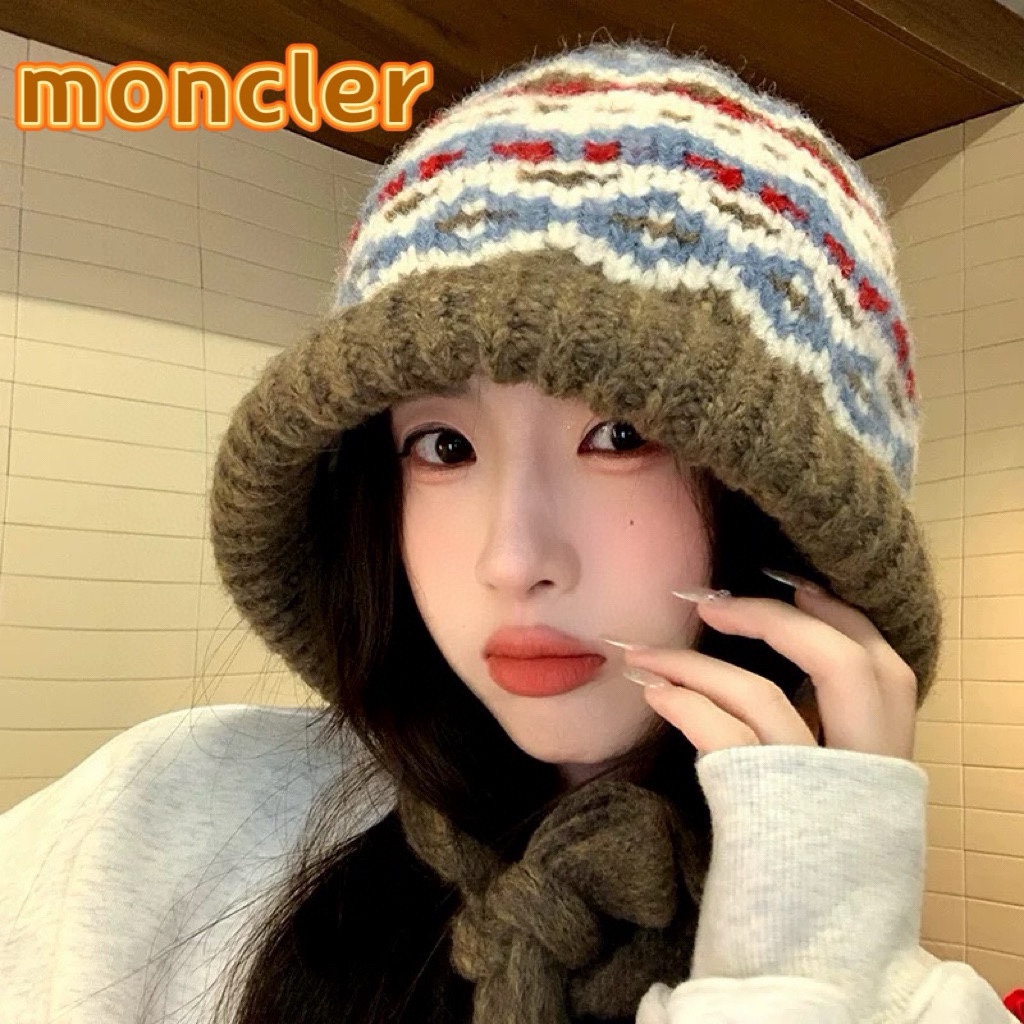 moncler费尔岛风针织帽子女冬季复古巴拉克拉法帽包包帽保暖护耳毛线帽潮