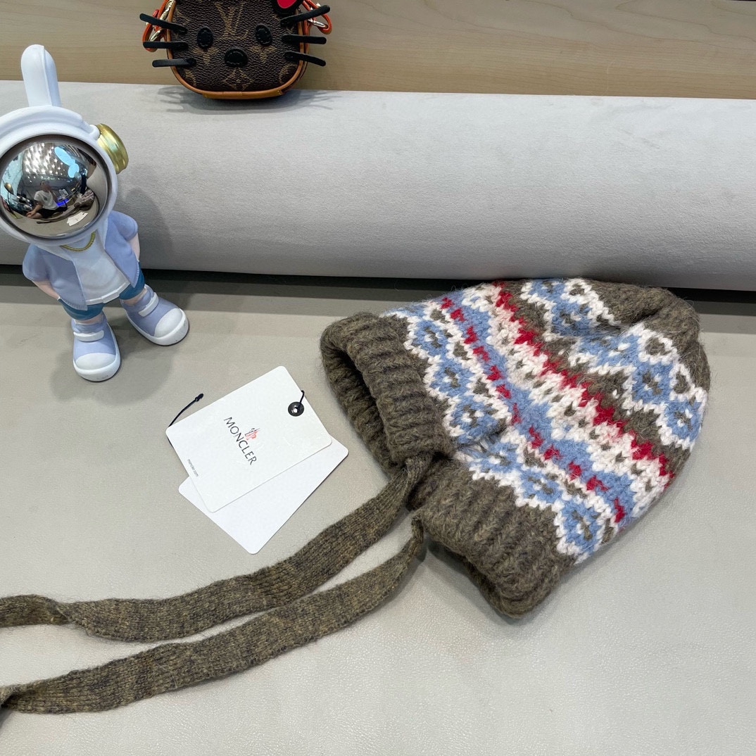 moncler费尔岛风针织帽子女冬季复古巴拉克拉法帽包包帽保暖护耳毛线帽潮