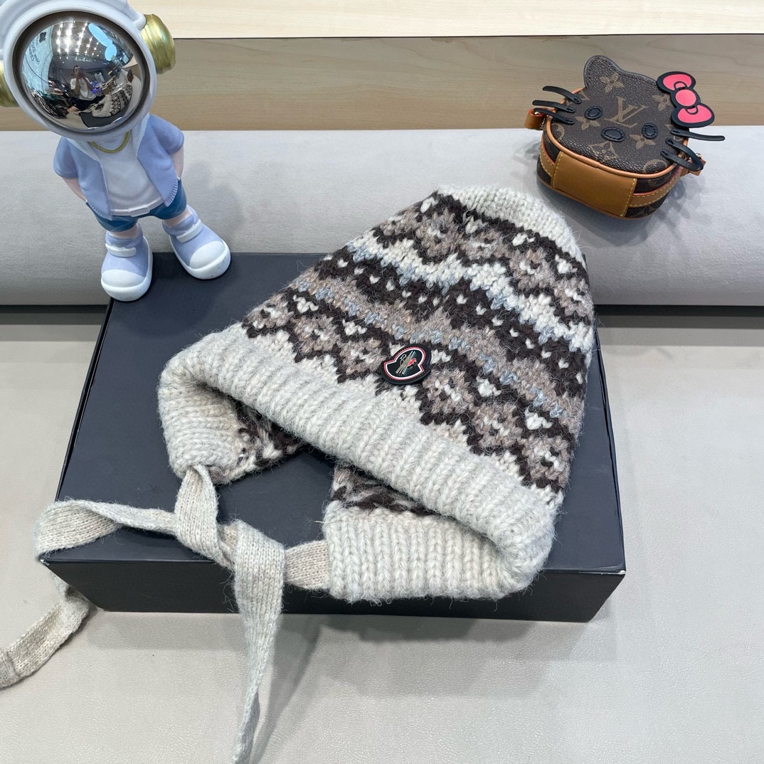 moncler费尔岛风针织帽子女冬季复古巴拉克拉法帽包包帽保暖护耳毛线帽潮