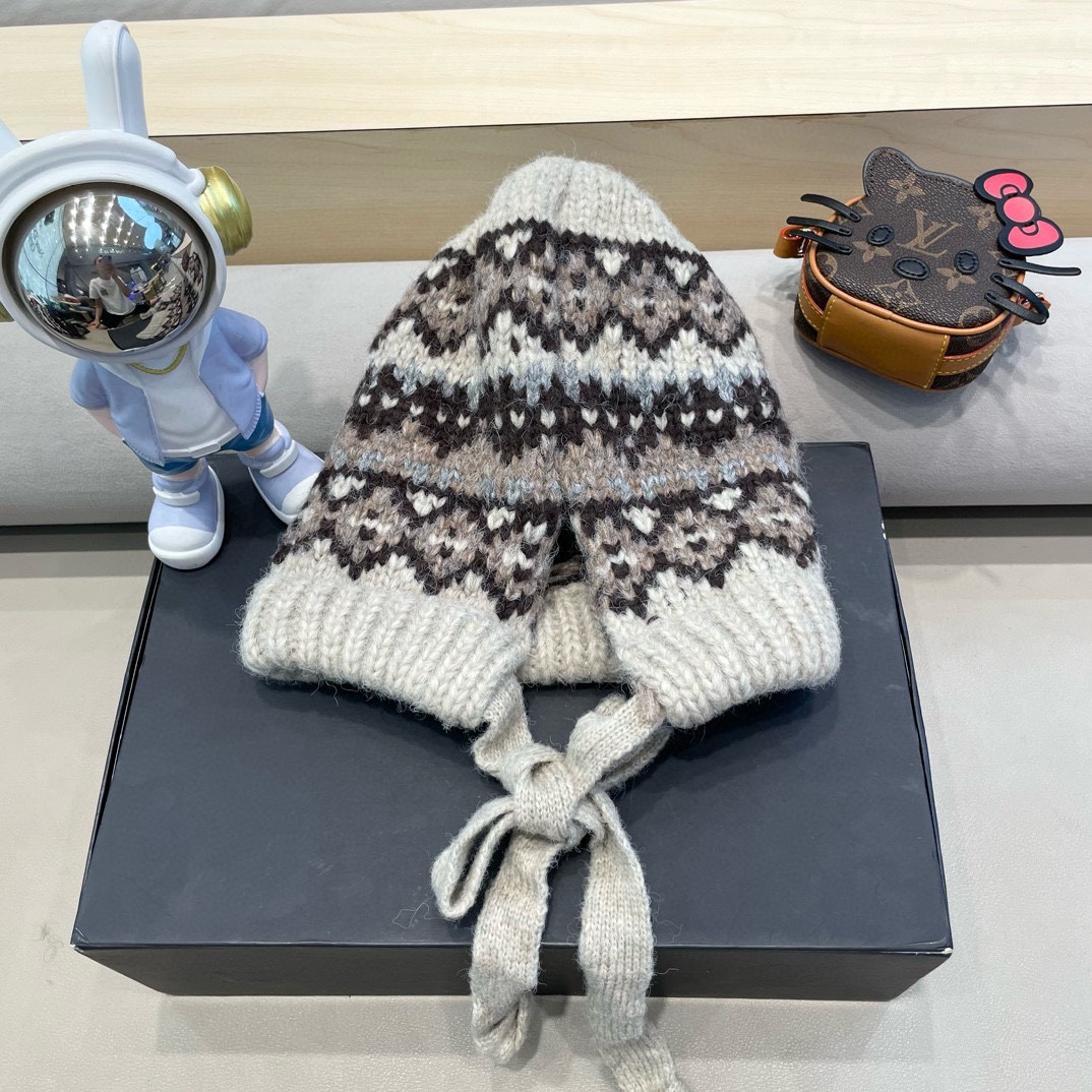 moncler费尔岛风针织帽子女冬季复古巴拉克拉法帽包包帽保暖护耳毛线帽潮