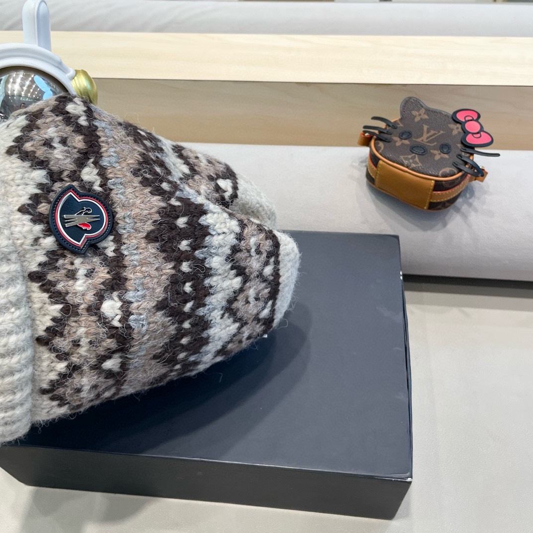 moncler费尔岛风针织帽子女冬季复古巴拉克拉法帽包包帽保暖护耳毛线帽潮