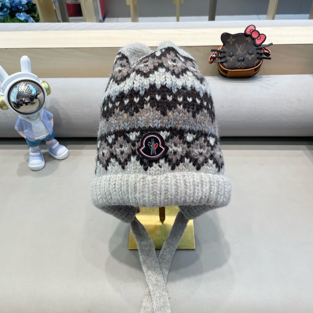 moncler费尔岛风针织帽子女冬季复古巴拉克拉法帽包包帽保暖护耳毛线帽潮