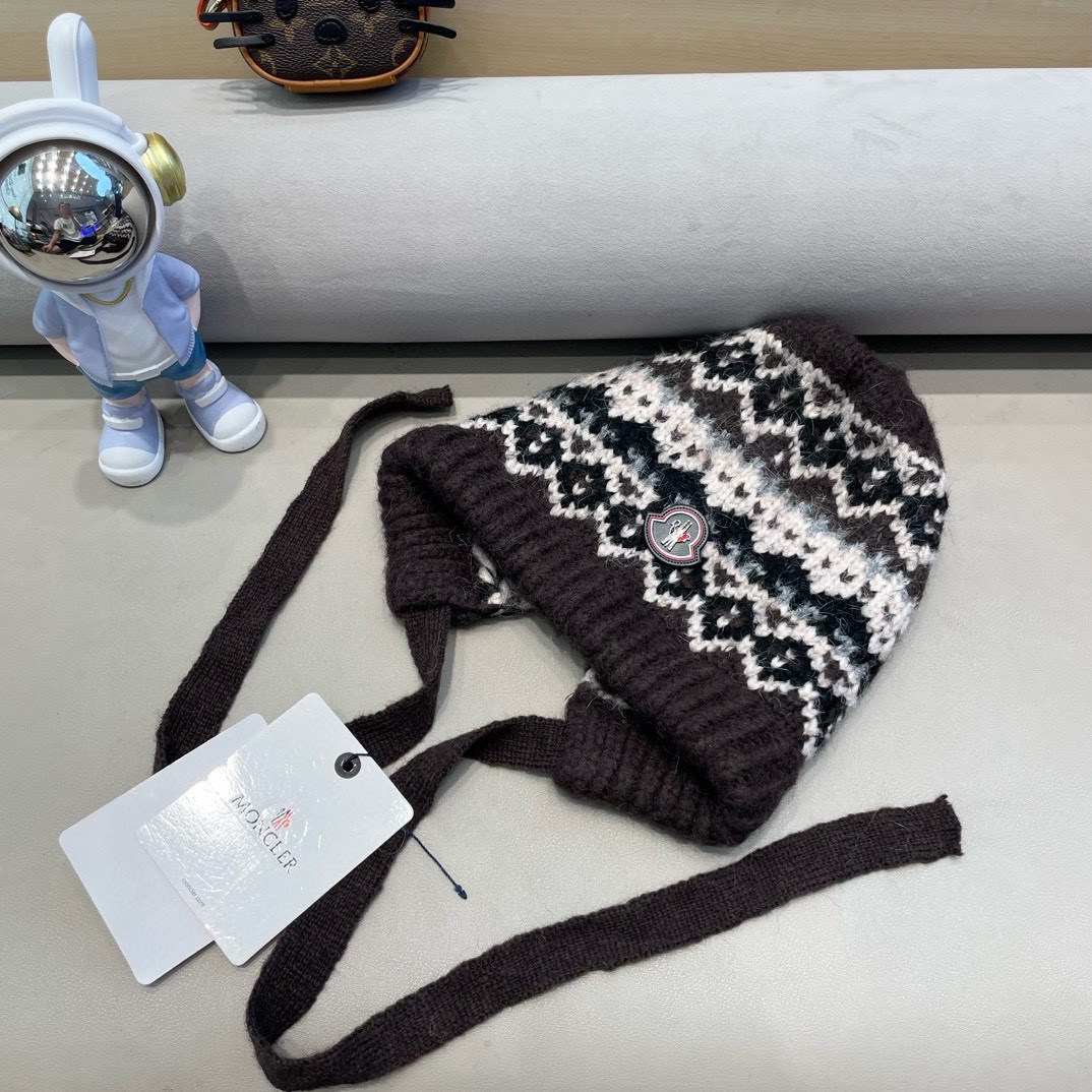 moncler费尔岛风针织帽子女冬季复古巴拉克拉法帽包包帽保暖护耳毛线帽潮