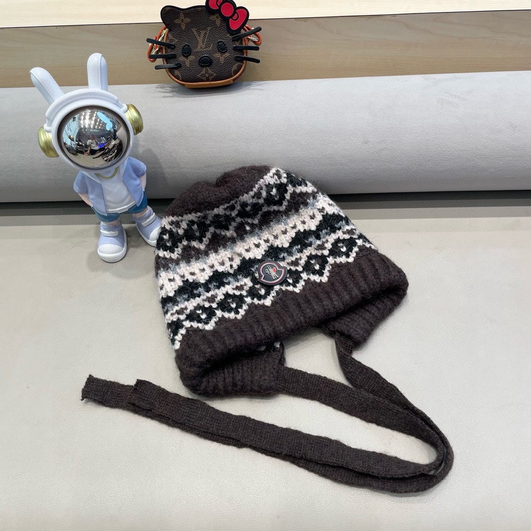 moncler费尔岛风针织帽子女冬季复古巴拉克拉法帽包包帽保暖护耳毛线帽潮