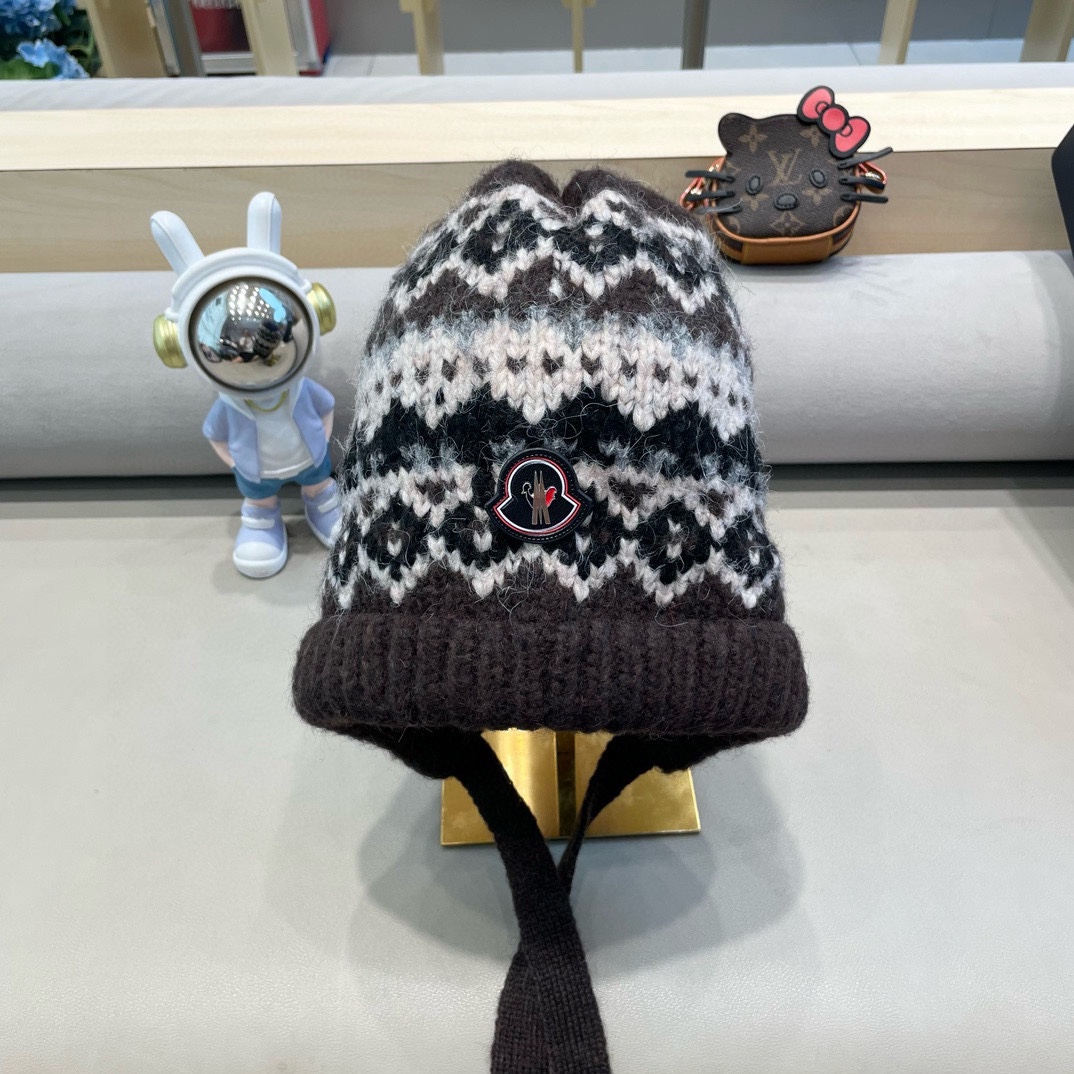 moncler费尔岛风针织帽子女冬季复古巴拉克拉法帽包包帽保暖护耳毛线帽潮