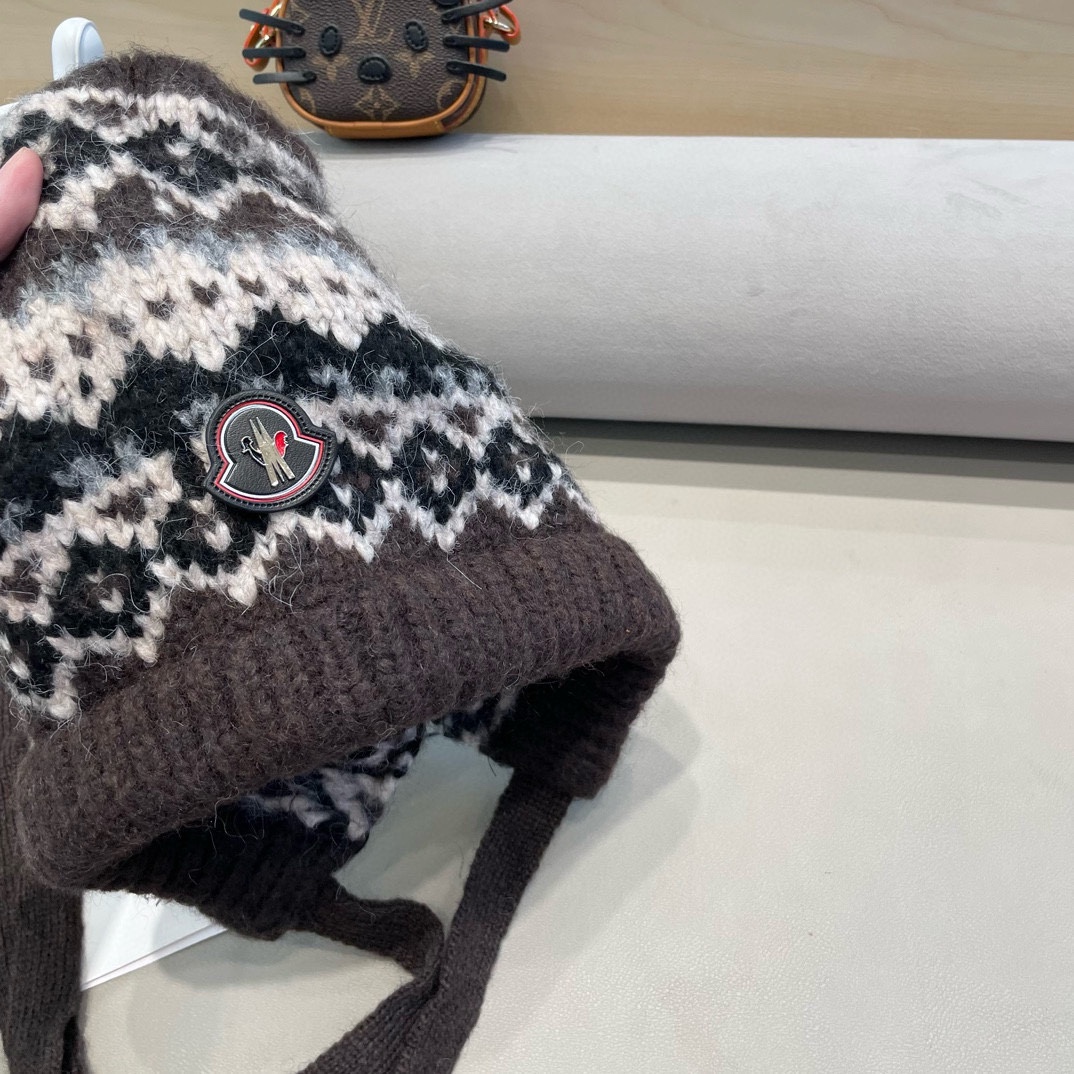 moncler费尔岛风针织帽子女冬季复古巴拉克拉法帽包包帽保暖护耳毛线帽潮