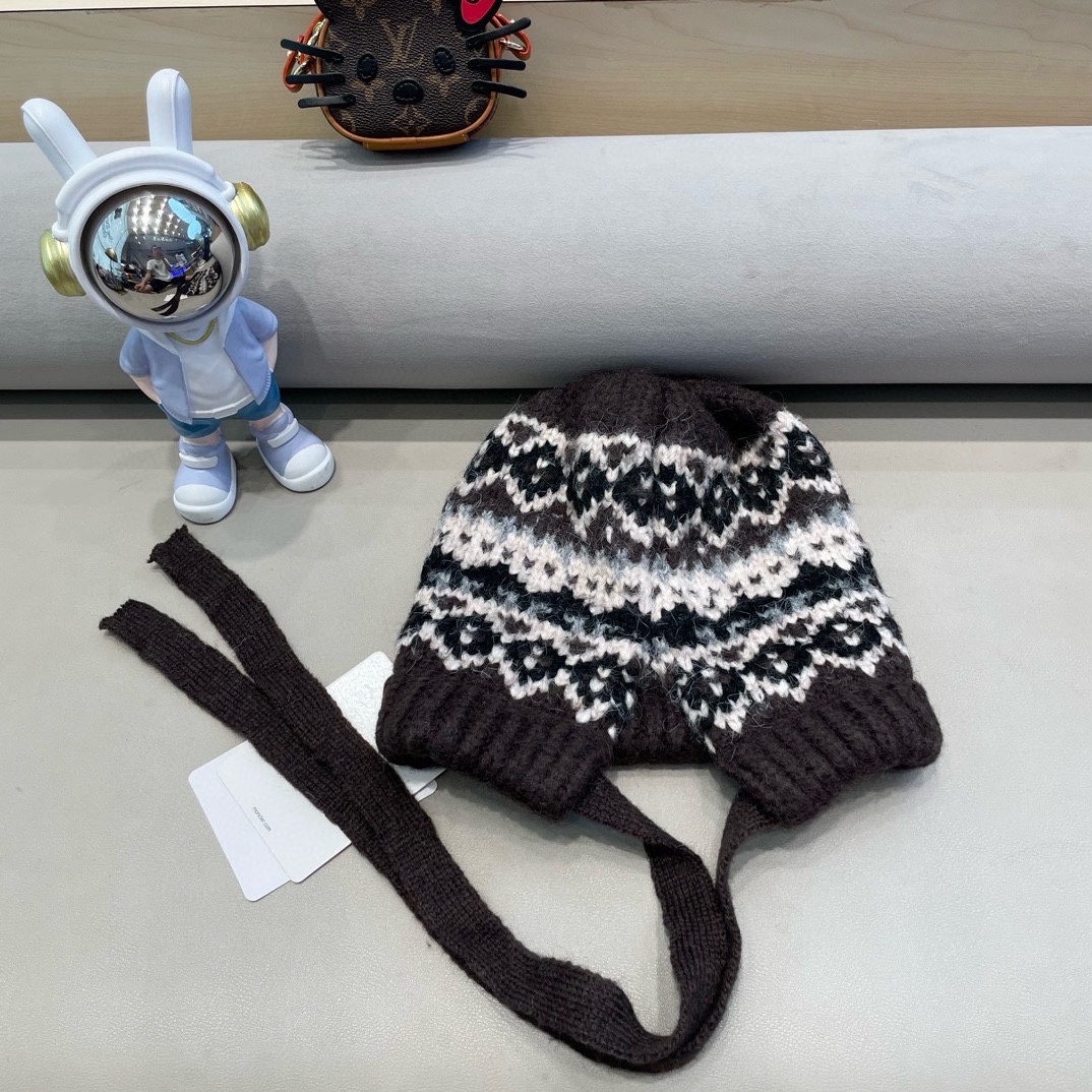 moncler费尔岛风针织帽子女冬季复古巴拉克拉法帽包包帽保暖护耳毛线帽潮