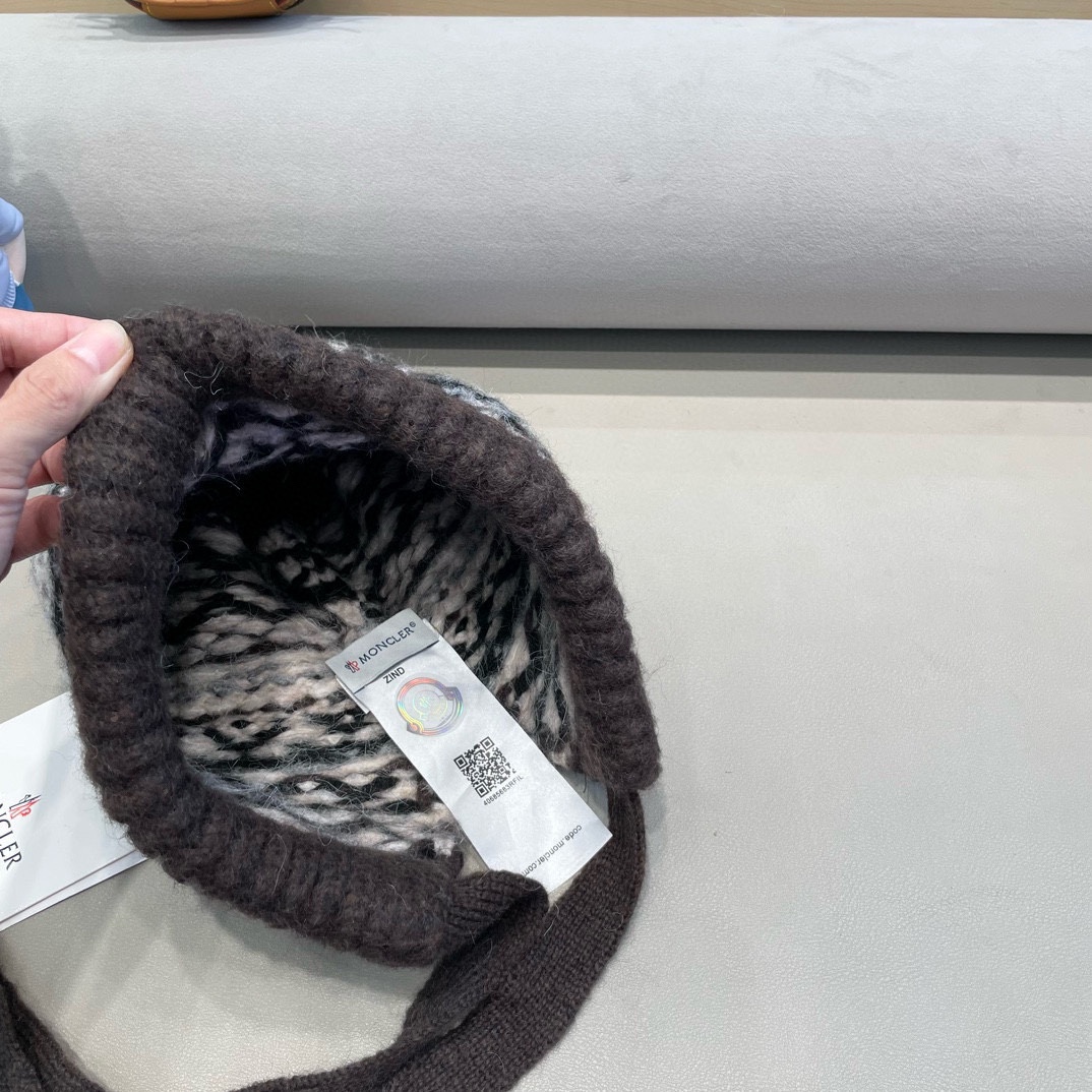 moncler费尔岛风针织帽子女冬季复古巴拉克拉法帽包包帽保暖护耳毛线帽潮