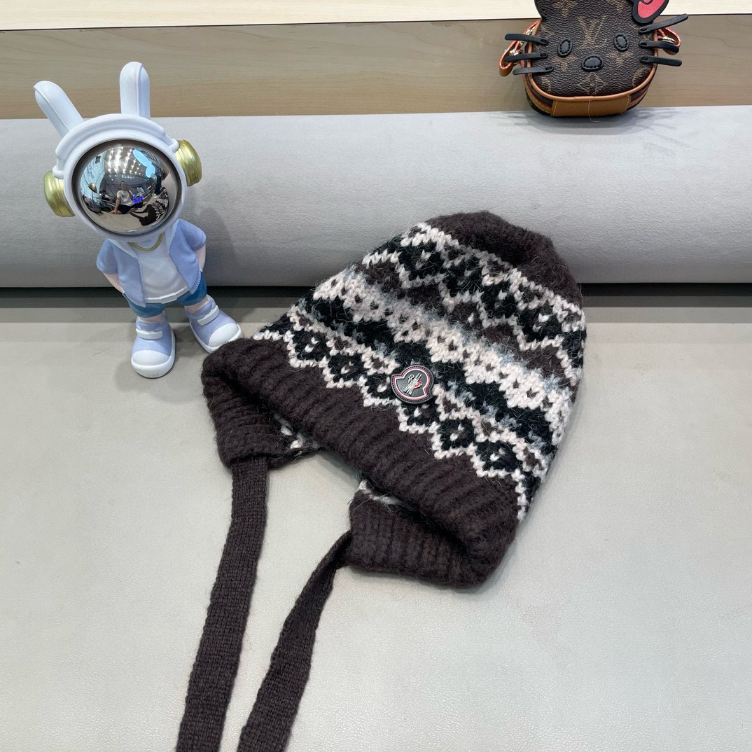 moncler费尔岛风针织帽子女冬季复古巴拉克拉法帽包包帽保暖护耳毛线帽潮