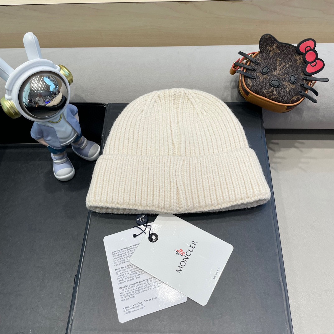 moncler秋冬户外纯色针织帽日系百搭显脸小保暖护耳堆堆帽套头毛线帽子女