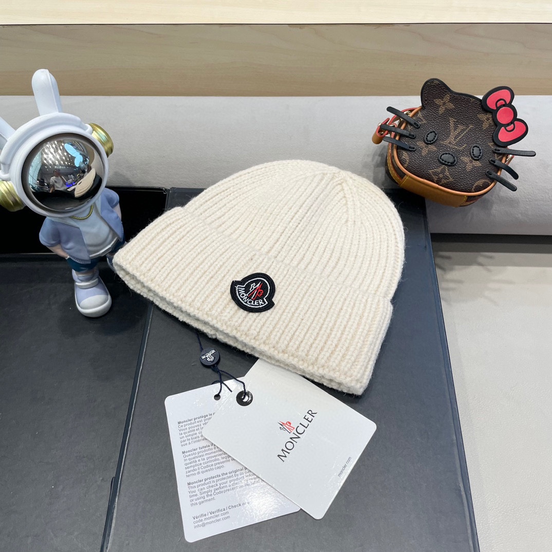 moncler秋冬户外纯色针织帽日系百搭显脸小保暖护耳堆堆帽套头毛线帽子女