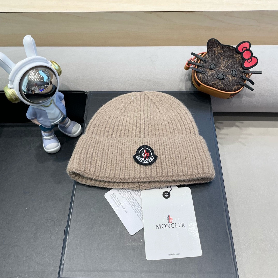 moncler秋冬户外纯色针织帽日系百搭显脸小保暖护耳堆堆帽套头毛线帽子女