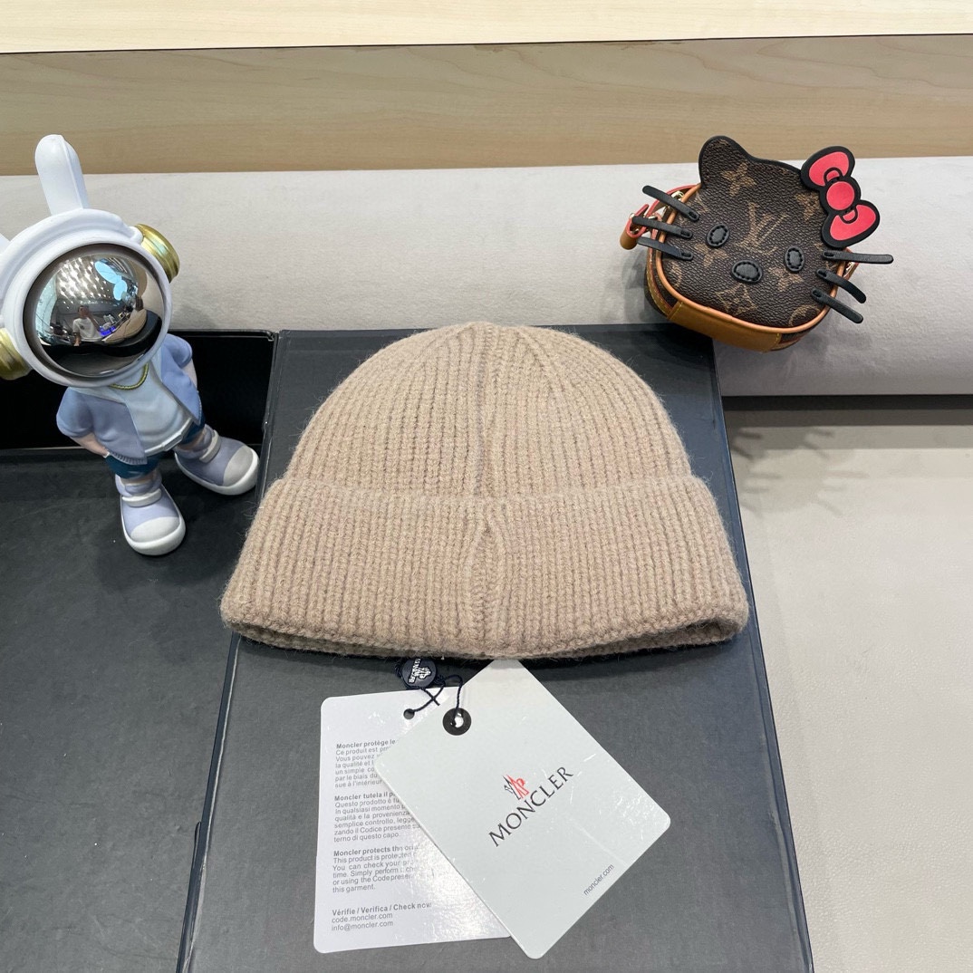 moncler秋冬户外纯色针织帽日系百搭显脸小保暖护耳堆堆帽套头毛线帽子女