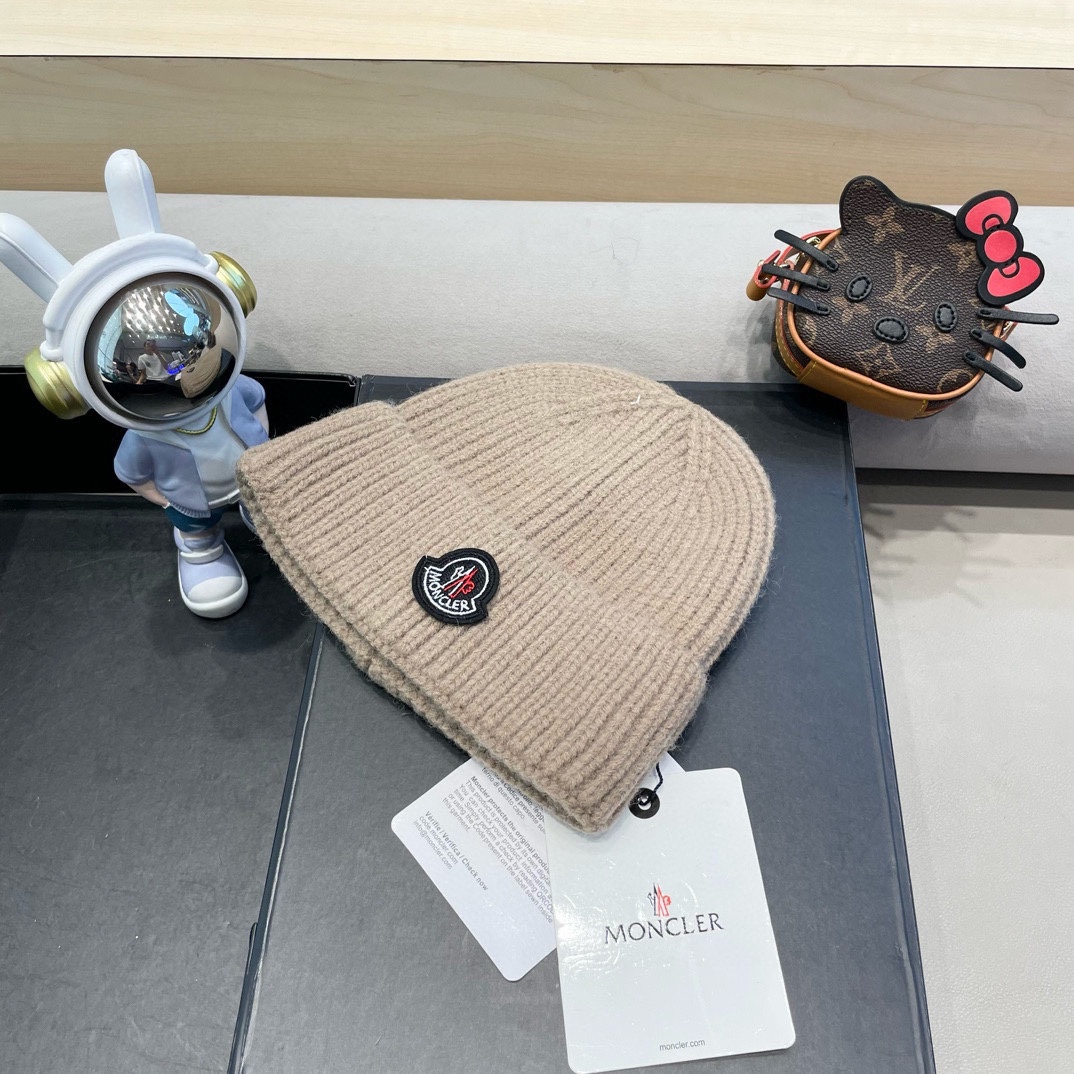 moncler秋冬户外纯色针织帽日系百搭显脸小保暖护耳堆堆帽套头毛线帽子女