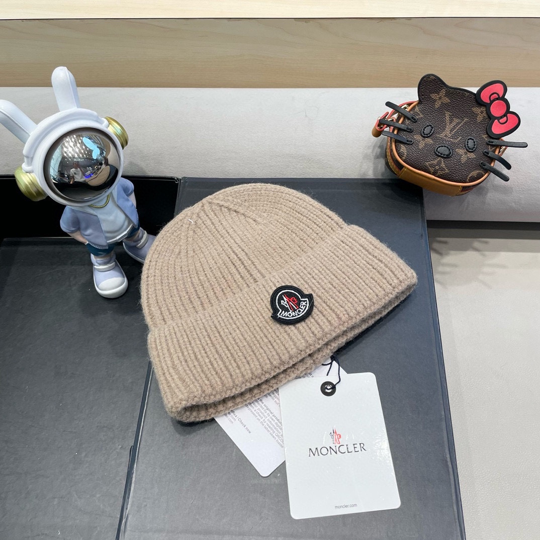 moncler秋冬户外纯色针织帽日系百搭显脸小保暖护耳堆堆帽套头毛线帽子女