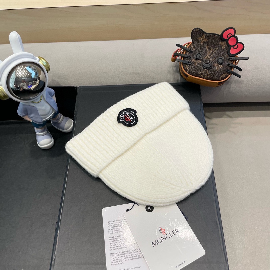 moncler秋冬户外纯色针织帽日系百搭显脸小保暖护耳堆堆帽套头毛线帽子女