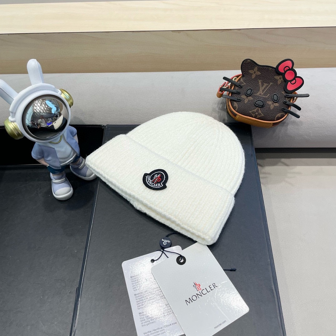 moncler秋冬户外纯色针织帽日系百搭显脸小保暖护耳堆堆帽套头毛线帽子女