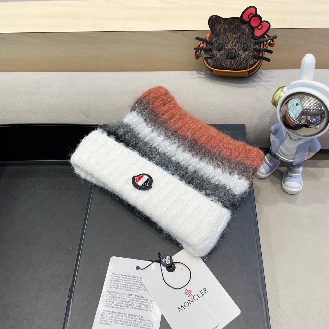 monvler拼色条纹百搭毛绒针织帽子女秋冬保暖显脸小包头帽网红休闲毛线帽