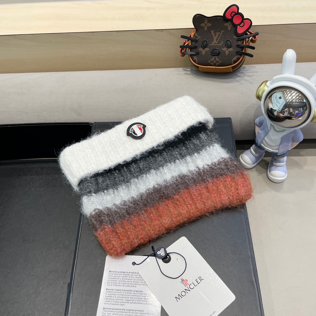 monvler拼色条纹百搭毛绒针织帽子女秋冬保暖显脸小包头帽网红休闲毛线帽