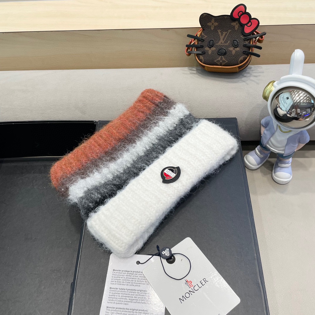 monvler拼色条纹百搭毛绒针织帽子女秋冬保暖显脸小包头帽网红休闲毛线帽