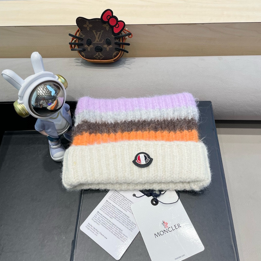 monvler拼色条纹百搭毛绒针织帽子女秋冬保暖显脸小包头帽网红休闲毛线帽