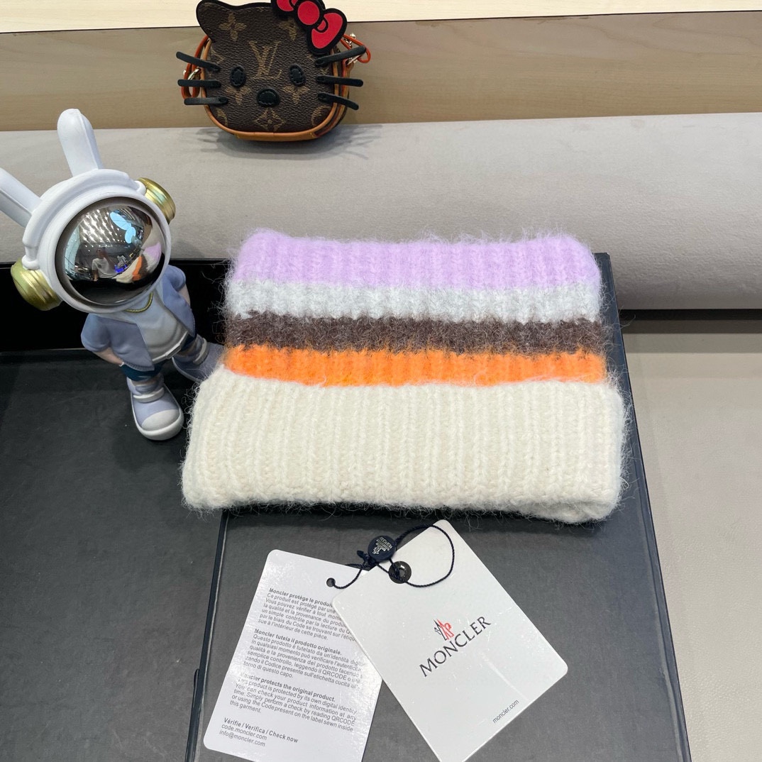 monvler拼色条纹百搭毛绒针织帽子女秋冬保暖显脸小包头帽网红休闲毛线帽