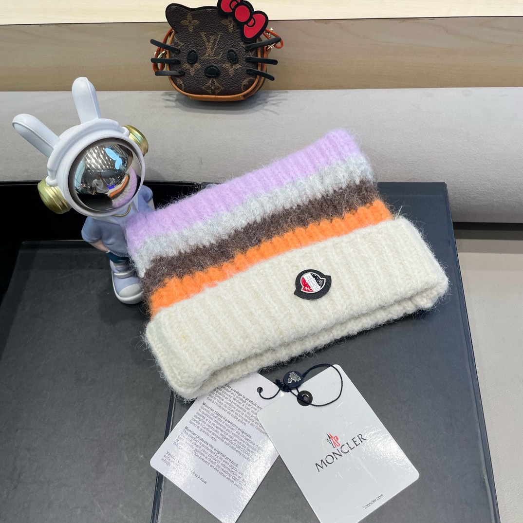 monvler拼色条纹百搭毛绒针织帽子女秋冬保暖显脸小包头帽网红休闲毛线帽