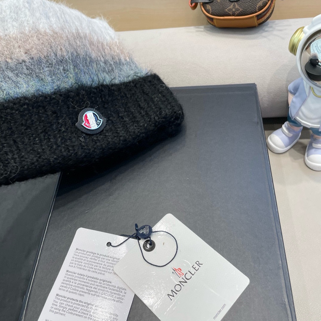 monvler拼色条纹百搭毛绒针织帽子女秋冬保暖显脸小包头帽网红休闲毛线帽