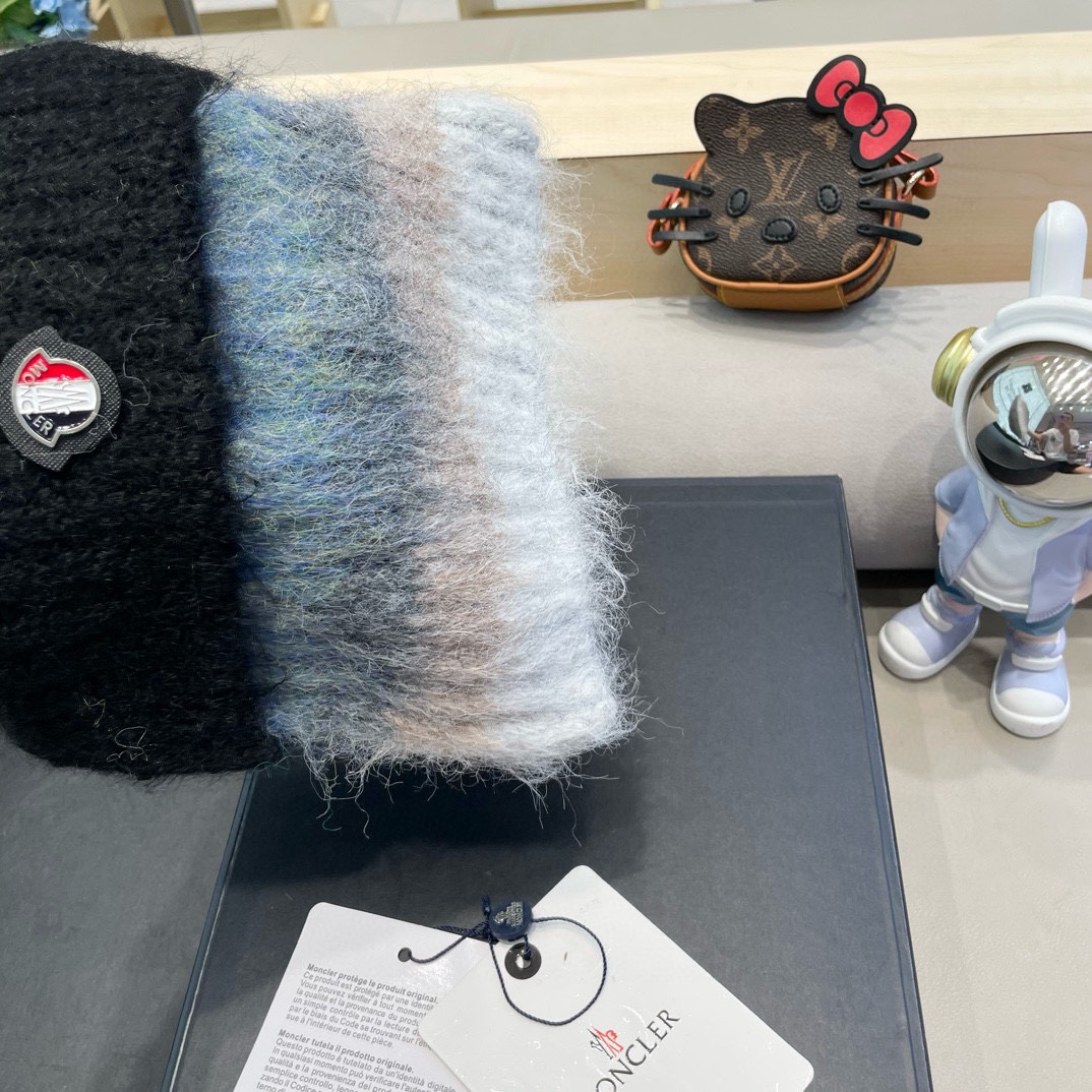 monvler拼色条纹百搭毛绒针织帽子女秋冬保暖显脸小包头帽网红休闲毛线帽