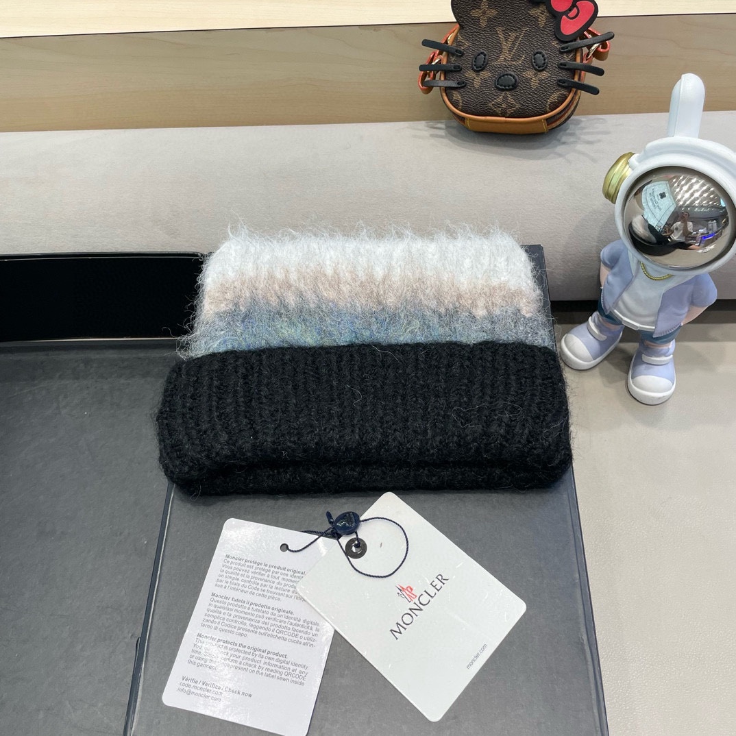 monvler拼色条纹百搭毛绒针织帽子女秋冬保暖显脸小包头帽网红休闲毛线帽